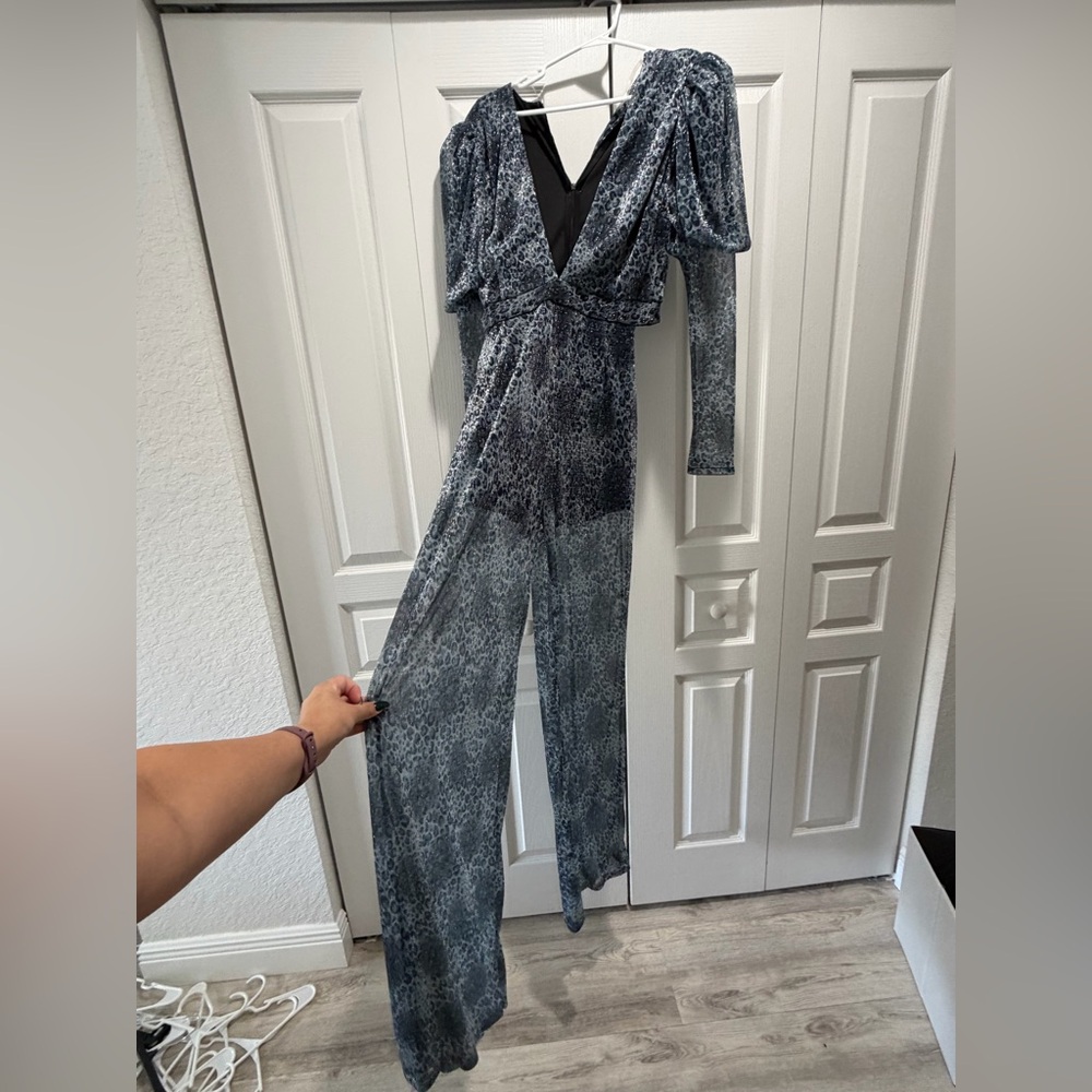 WOW Couture Black and Gray Patterned Jumpsuit
